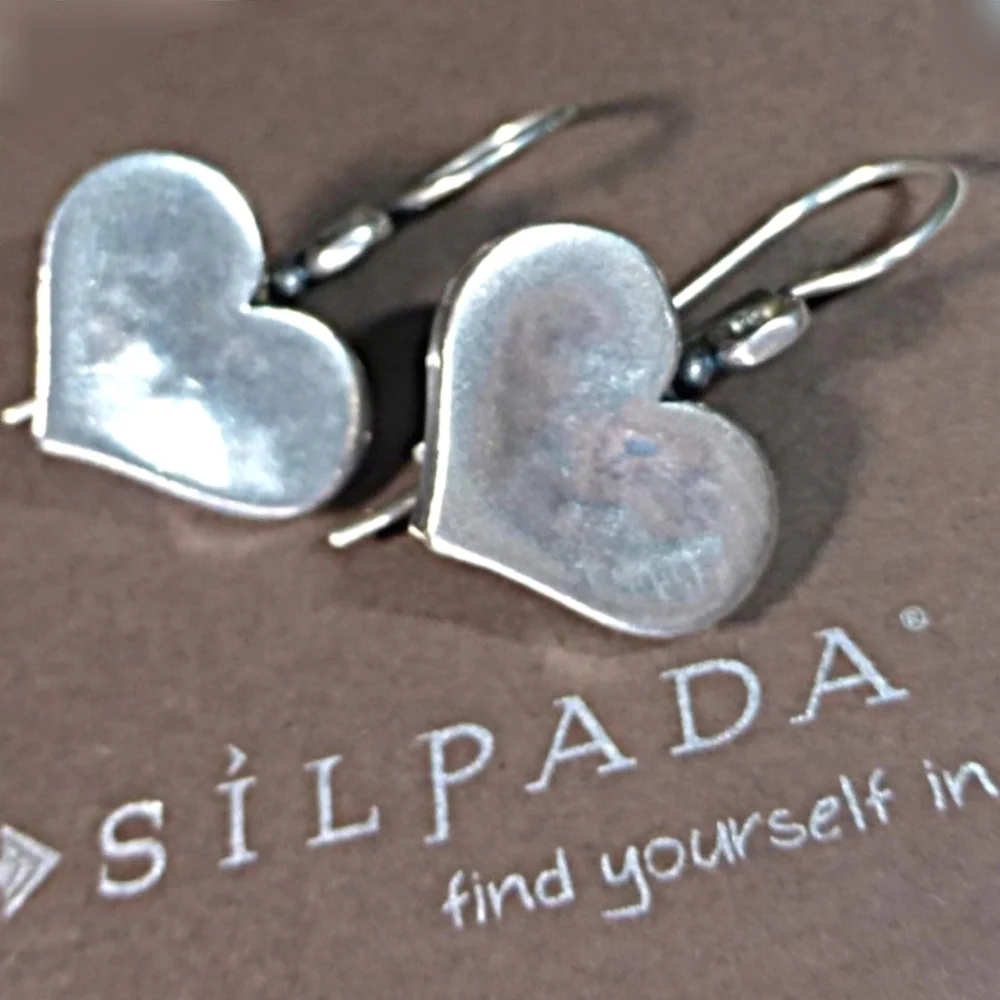 Rare Silpada 925 Sterling Silver Hammered Heart Earrings W0513